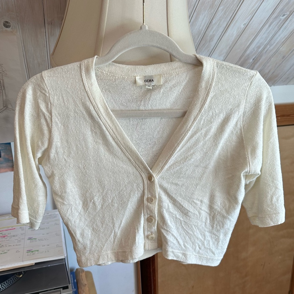 Ozma Raw Silk Crop Top Tee Natural White Small